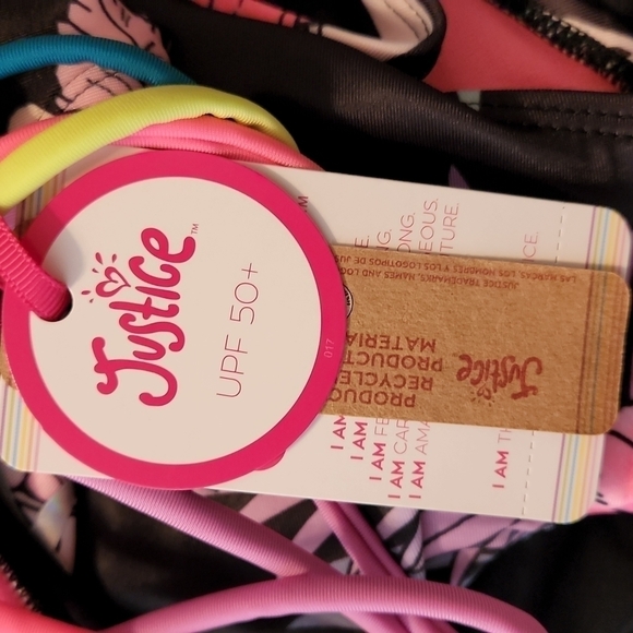 Justice Graphic Racerback One-Piece Swimsuit Size M NWT - Picture 10 of 14